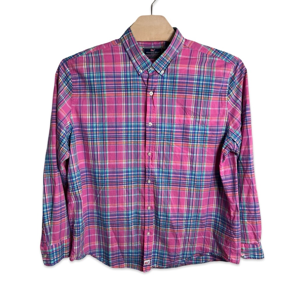 Vineyard Vines Mens XXL Slim Fit Murray Shirt Pink Blue Plaid Cotton 1W1997